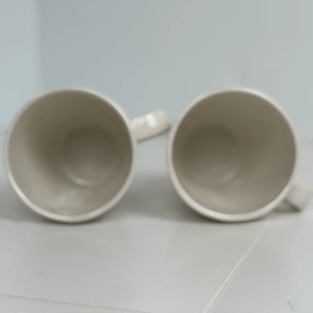 Set of 2 Crate and Barrel Spool Mugs White Ceramic Earthenware 13-5 oz
